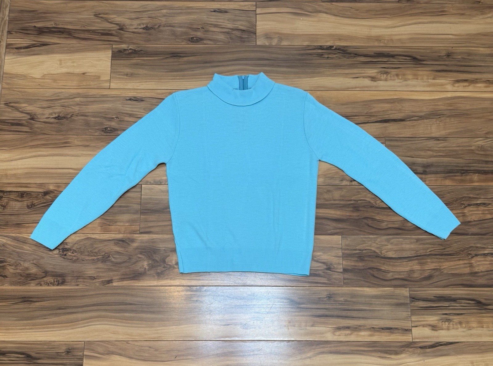 Vintage 60s Turtleneck Sweater Mod Miss Scotch English XS/S Light Blue Zip Back