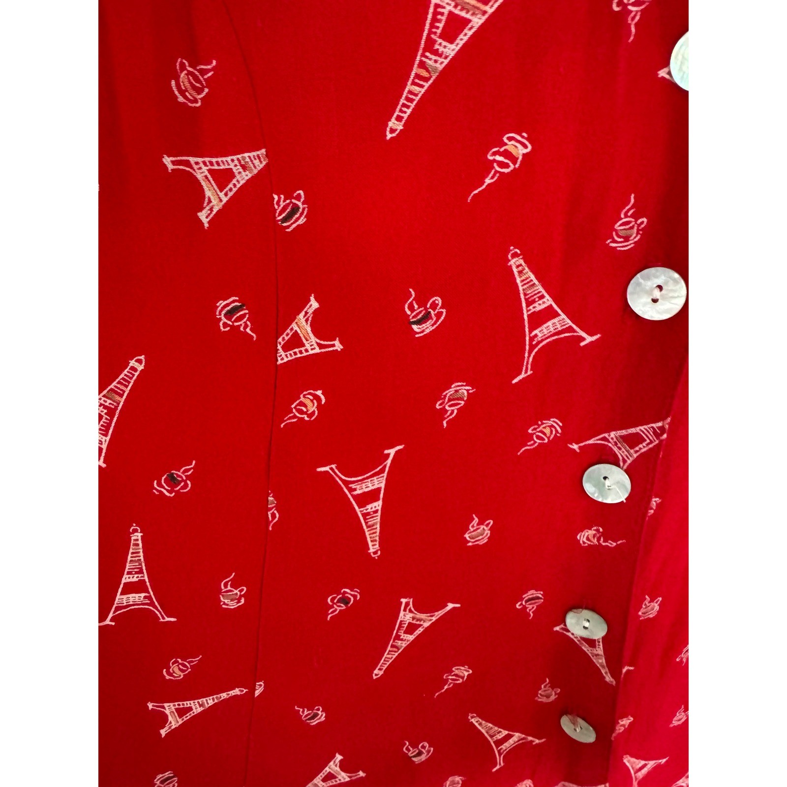 Vintage Dressing Clio red Eiffel Tower Parisian print red shirt dress size large