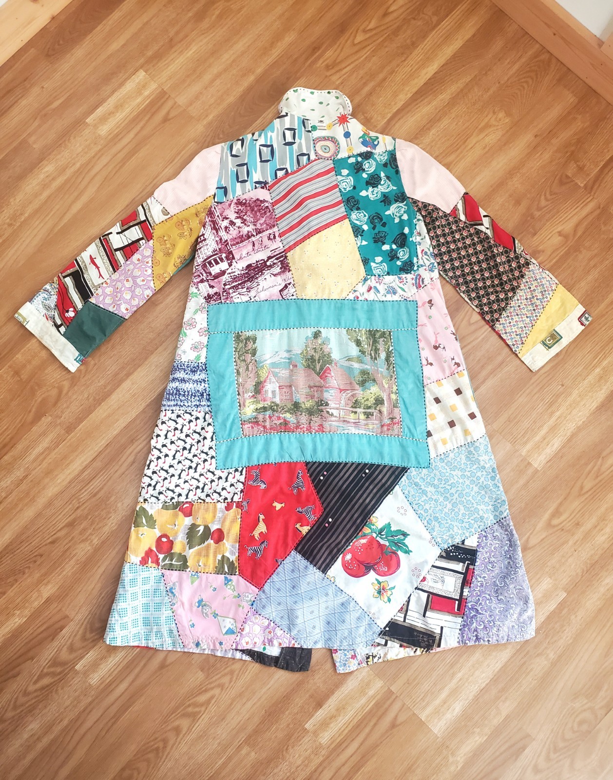 Vintage 1950s Crazy Quilt Chore Coat Jacket Patchwork Magnolia Pearl Handmade