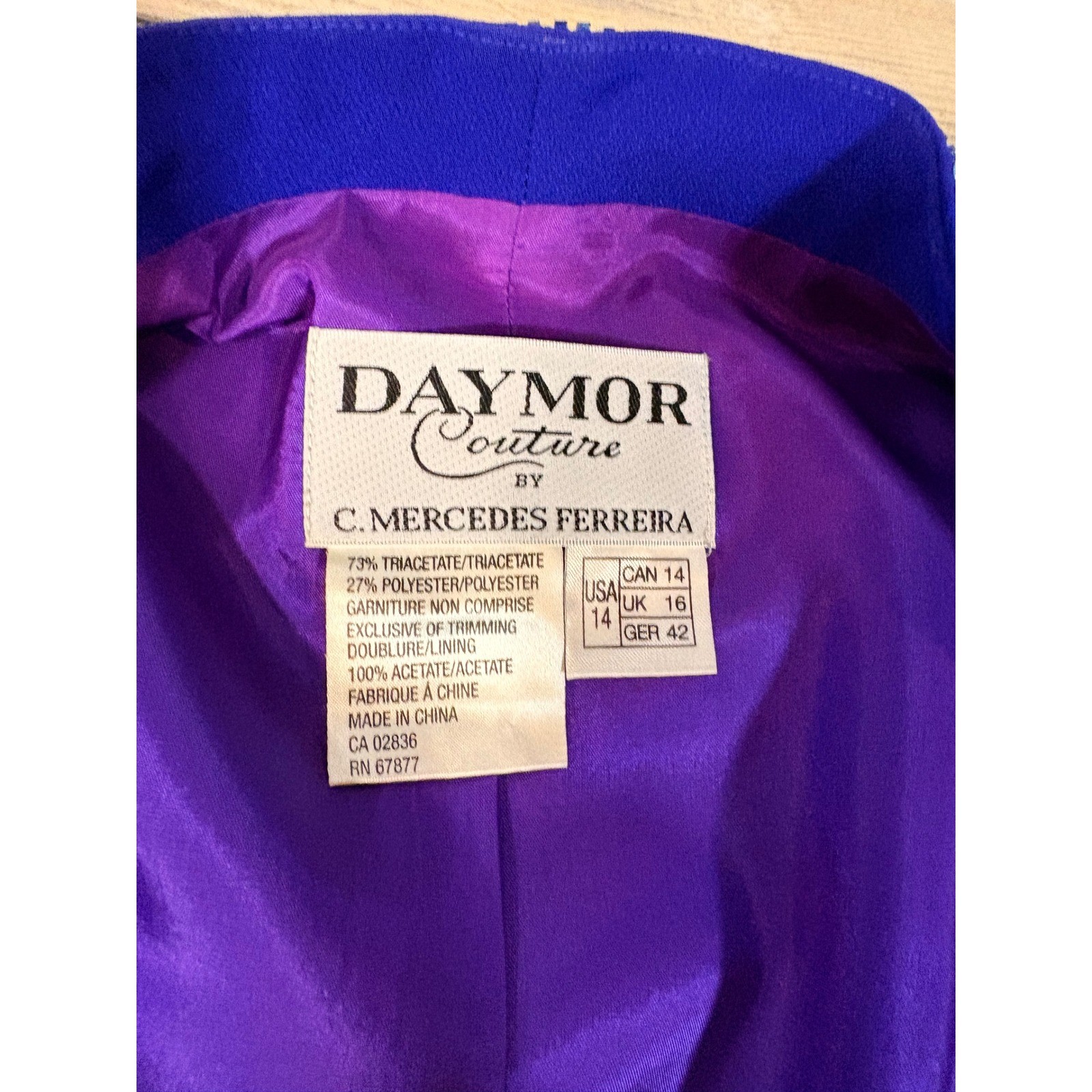 Vintage 90s Daymor Couture Royal Blue Jacket Dress Set 14 Mother of Bride Gown