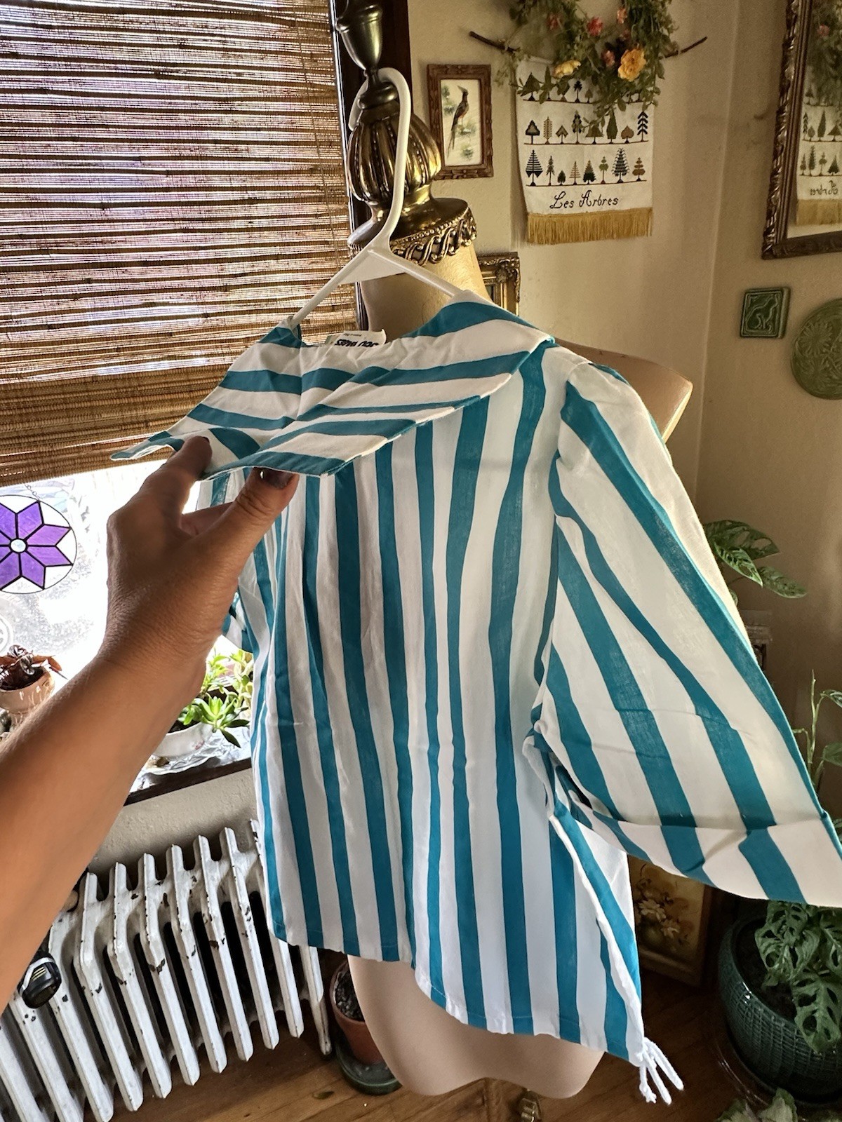 You Babe Vintage 80’s Striped Sailors Top Women’s Large Cropped with Ties NWOT