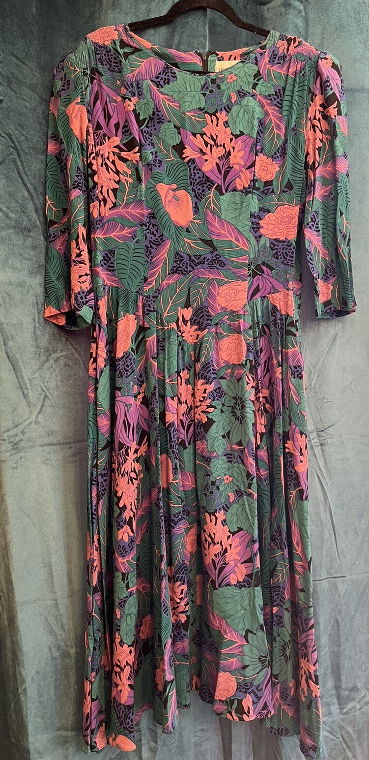 Vintage Caroline Wells Women’s Size 14 Dress Floral/funky Shoulder Pads 80’s