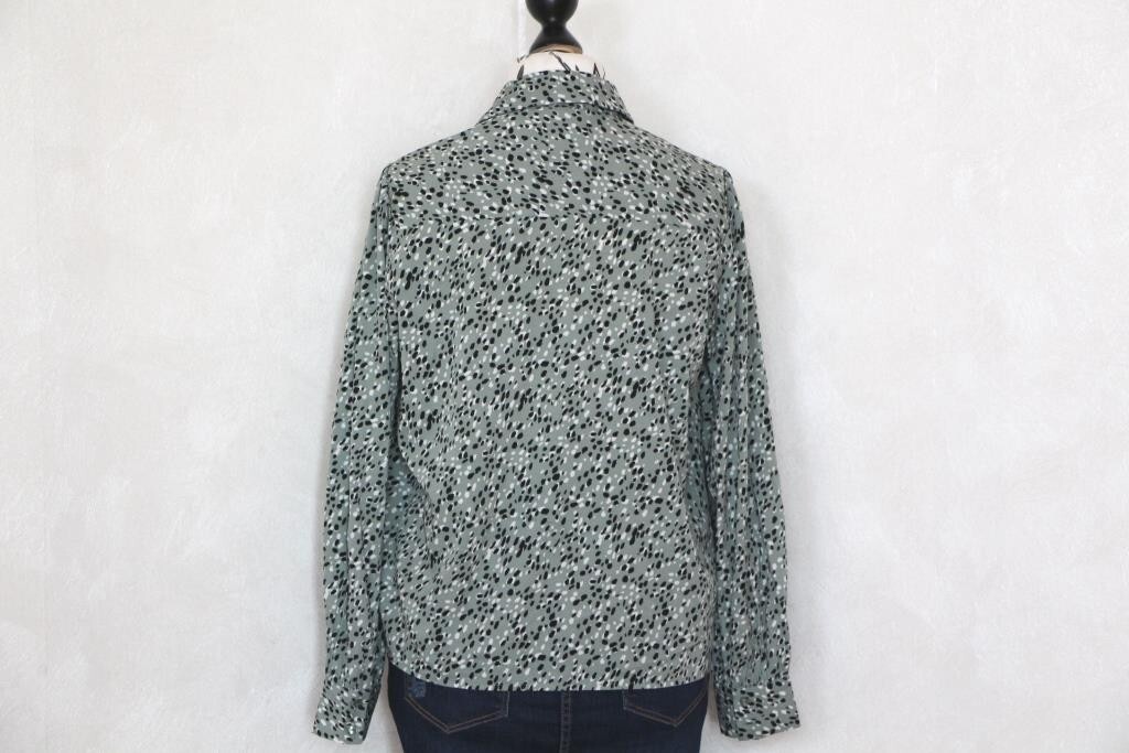 90s Olive womens blouse Vintage puffy sleeve shirt minimalist button up shirt, L