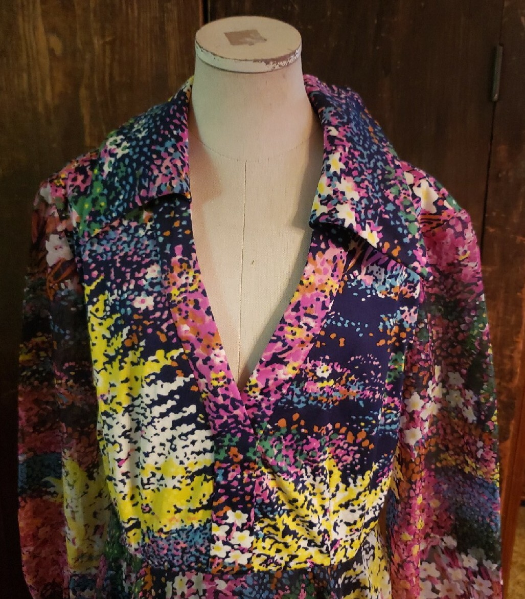 Vintage 1960s Don Luis De Espana multi Color floral Garden Chiffon Maxi Dress