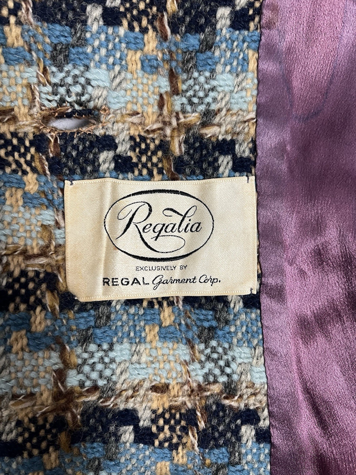 Vintage 1960s Retro Mod Tweed Coat Regal Garment Co. Teal Beige Blue Sz M