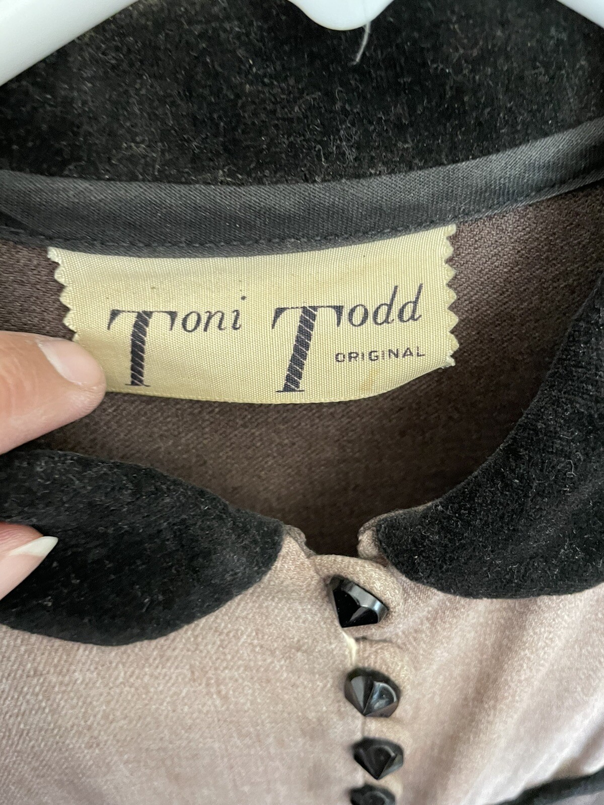 ANTIQUE FRENCH 1940’s’s ERA COOL FLARED DRESS VELVET TRIM VTG Toni Todd Designer
