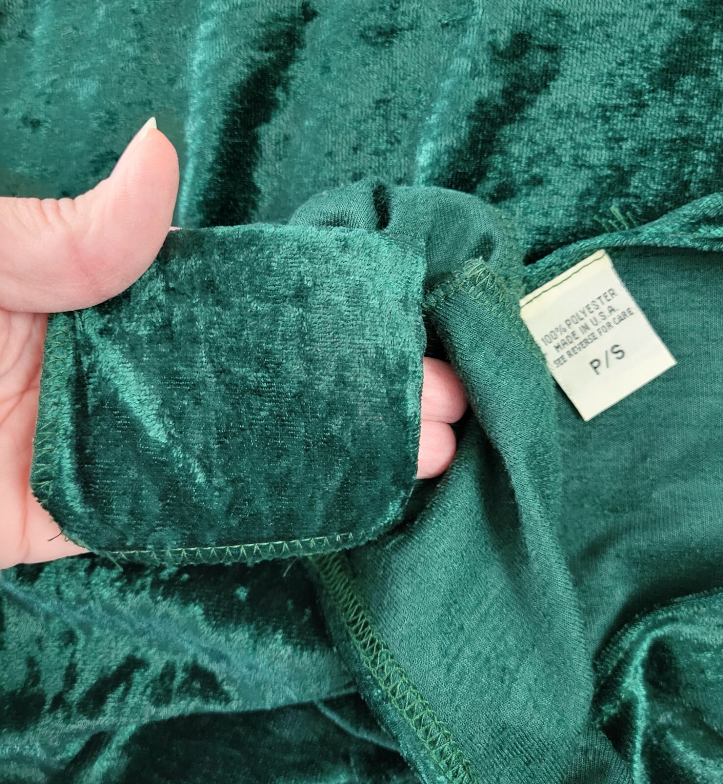 Vintage Sunbelt Green Crushed Velvet Dress w Gathered Skirt Size Small