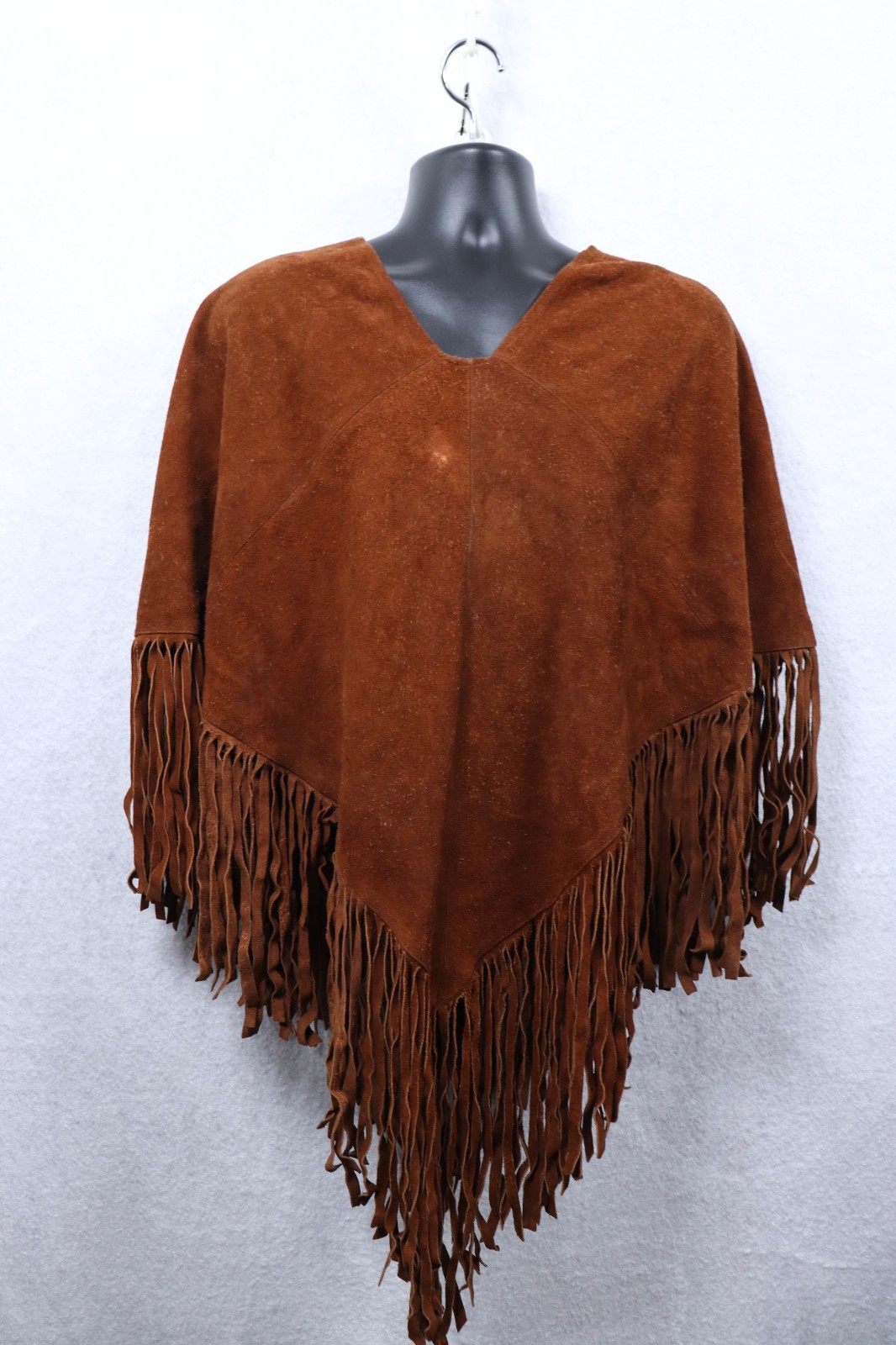 70s vintage leather wester poncho Adult OS Brown Fringe Hippie Cowboy