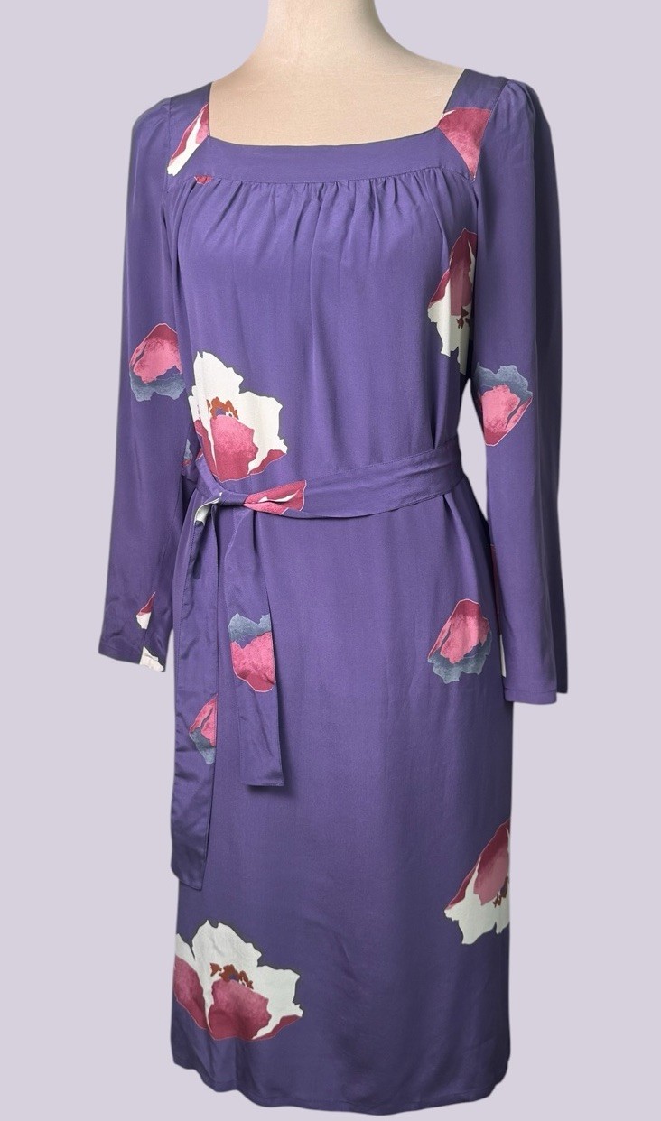 Nora Noh VIntage Silk Hawaiian Mumu Hostess Gown Purple Floral Resortwear Boho