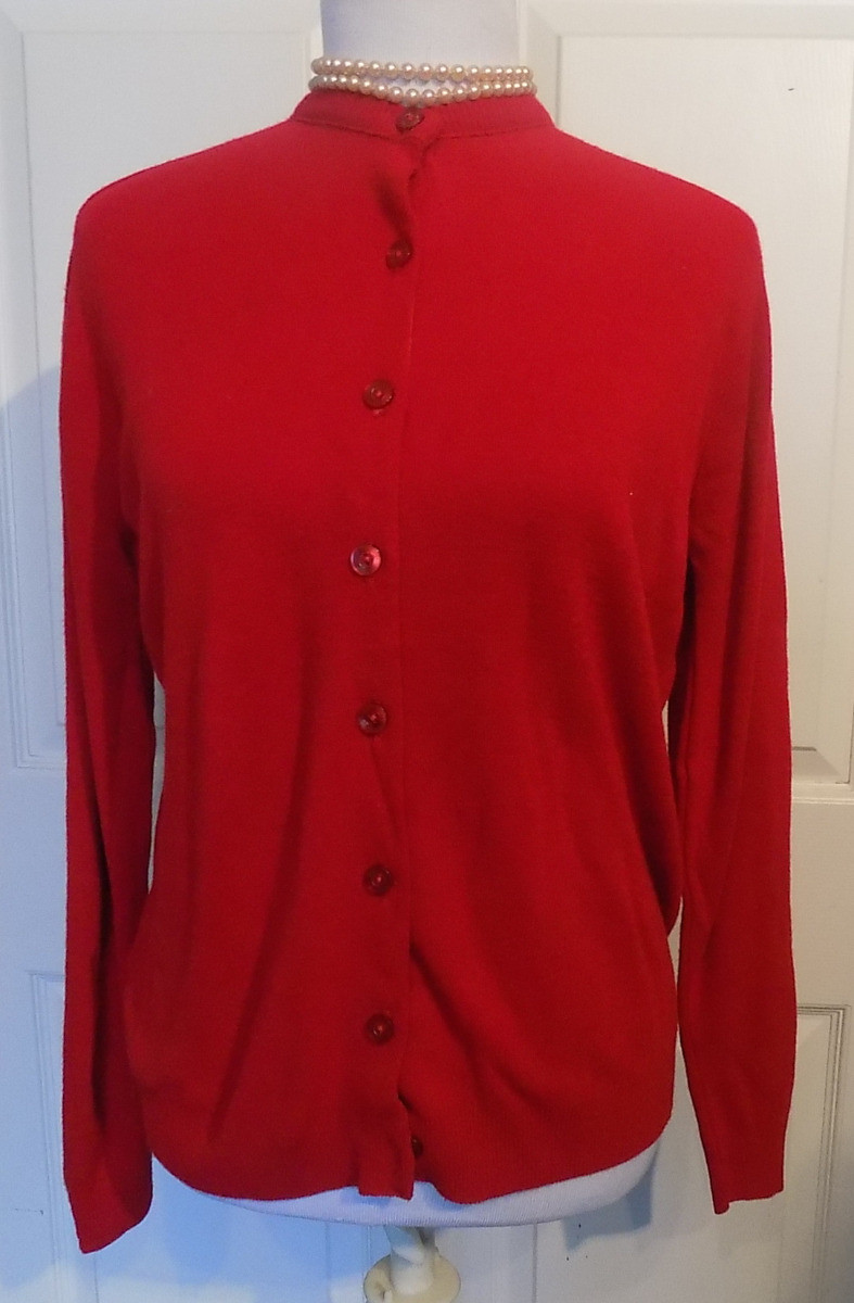 Vintage 50s 60s Candy Apple Red Orlon Sweater Cardigan B42