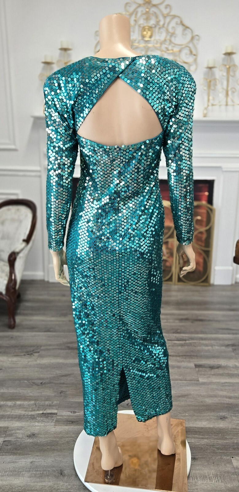 Lillie Rubin Vintage 80s Teal Sequin Pageant Prom Party Formal Dress sz 10