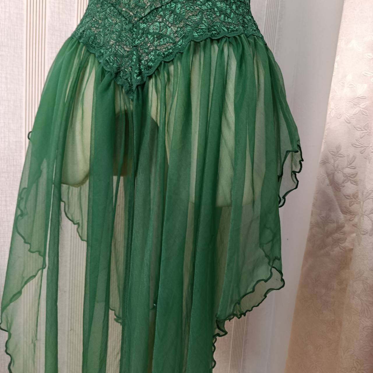 VTG 80s Empire Intimates Green Mesh Babydoll Nightgown Cutout Back Made in USA M