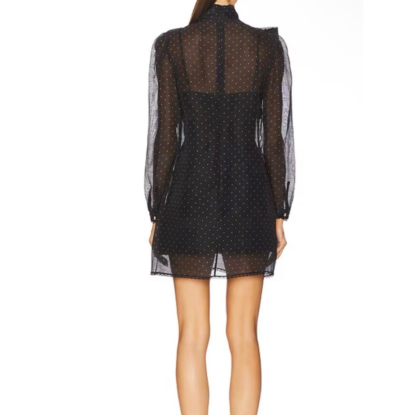 Zimmermann Black Sheer Polka-Dot Bow-Neck Mini Dress NWT AU 0 / US XS