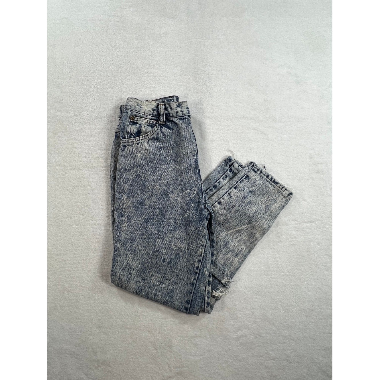 Vintage Gitano Acid Wash High Waisted Jeans Blue Denim Bow Ankle Zip 80s 14 Slim