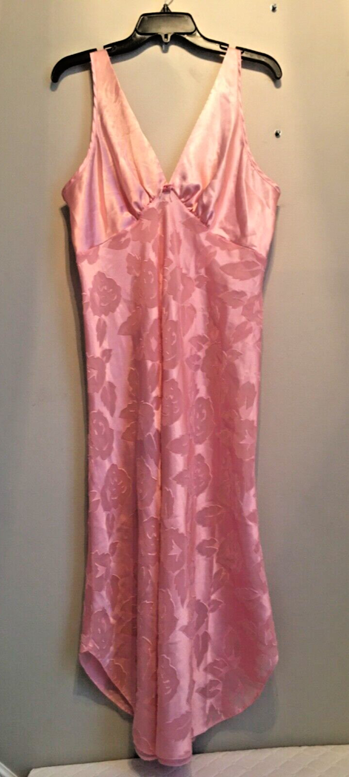 VTG Slip Dress Satin Sheer Nightgown Midi Women Large Rose Pink Floral Lucie Ann