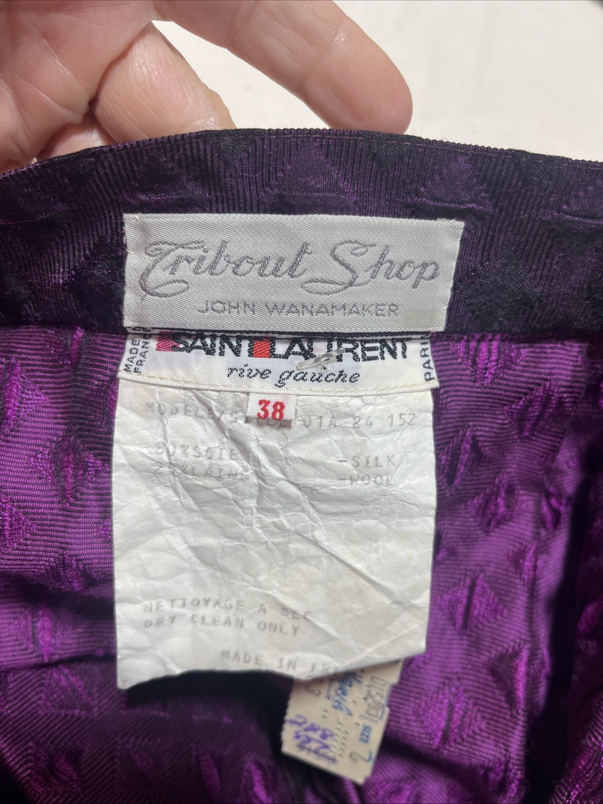 VTG YVES SAINT LAURENT 2pc Skirt and Top Blk/Purple Velvet/Taffeta/Wool/Silk 38
