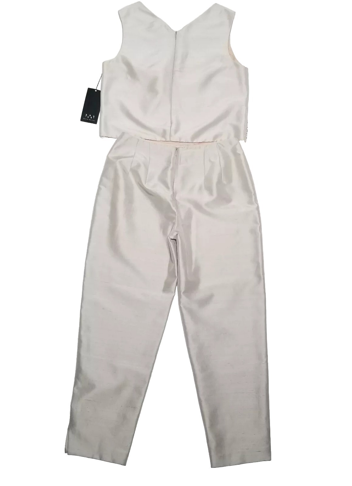 Vtg David Meister Silk Beaded Crop Top High Waist Pants Formal Sz 8 Taupe NWT