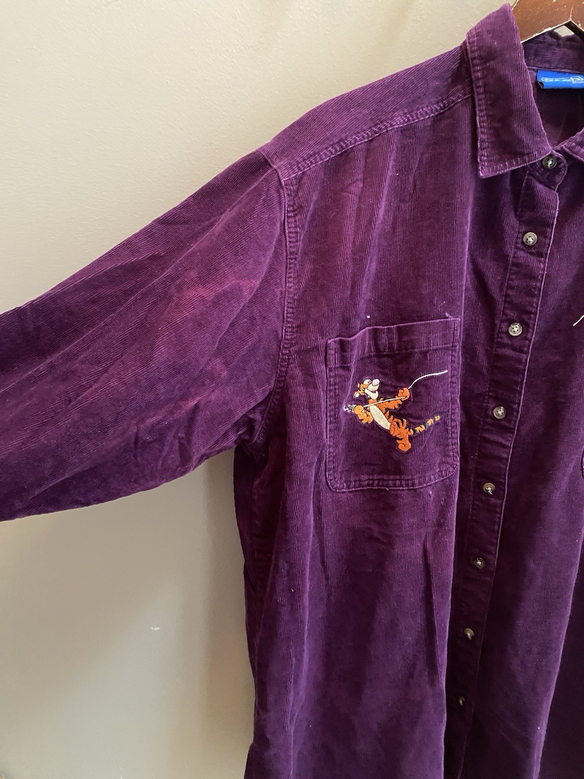 Vintage XL Purple Corduroy Winnie the Pooh Tigger 100 Acre Woods Disney Shirt