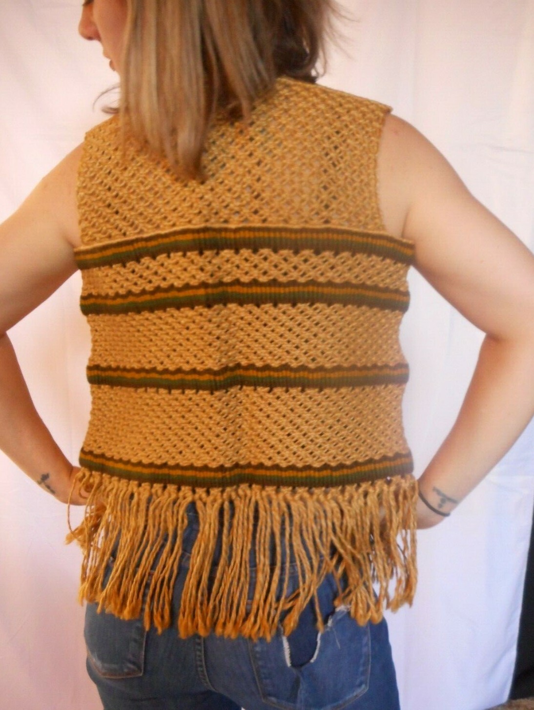 Vintage 1970’s Macrame Vest Hippy Sexy Boho Rock N Roll XS 30″ chst if closed