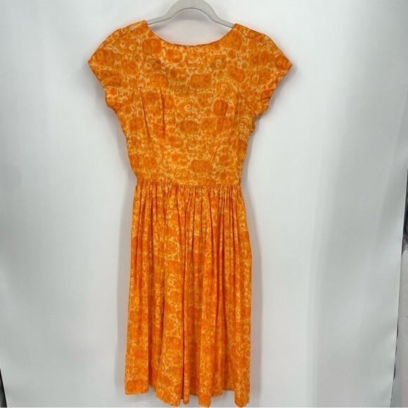 Vintage 50’s Murray Millman swing dress orange midi Sz XS cutout bow back