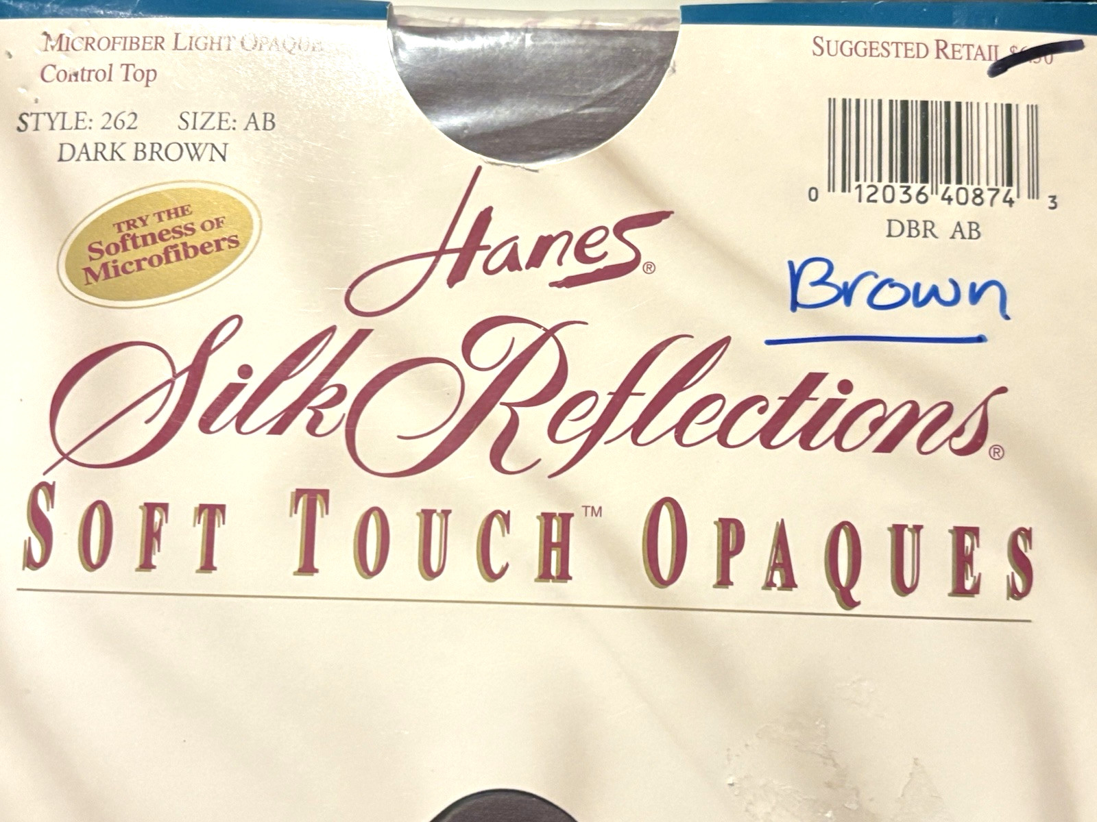 Hanes Silk Reflections Soft Touch Opaques Style 262 Dark Brown SZ AB Control NEW