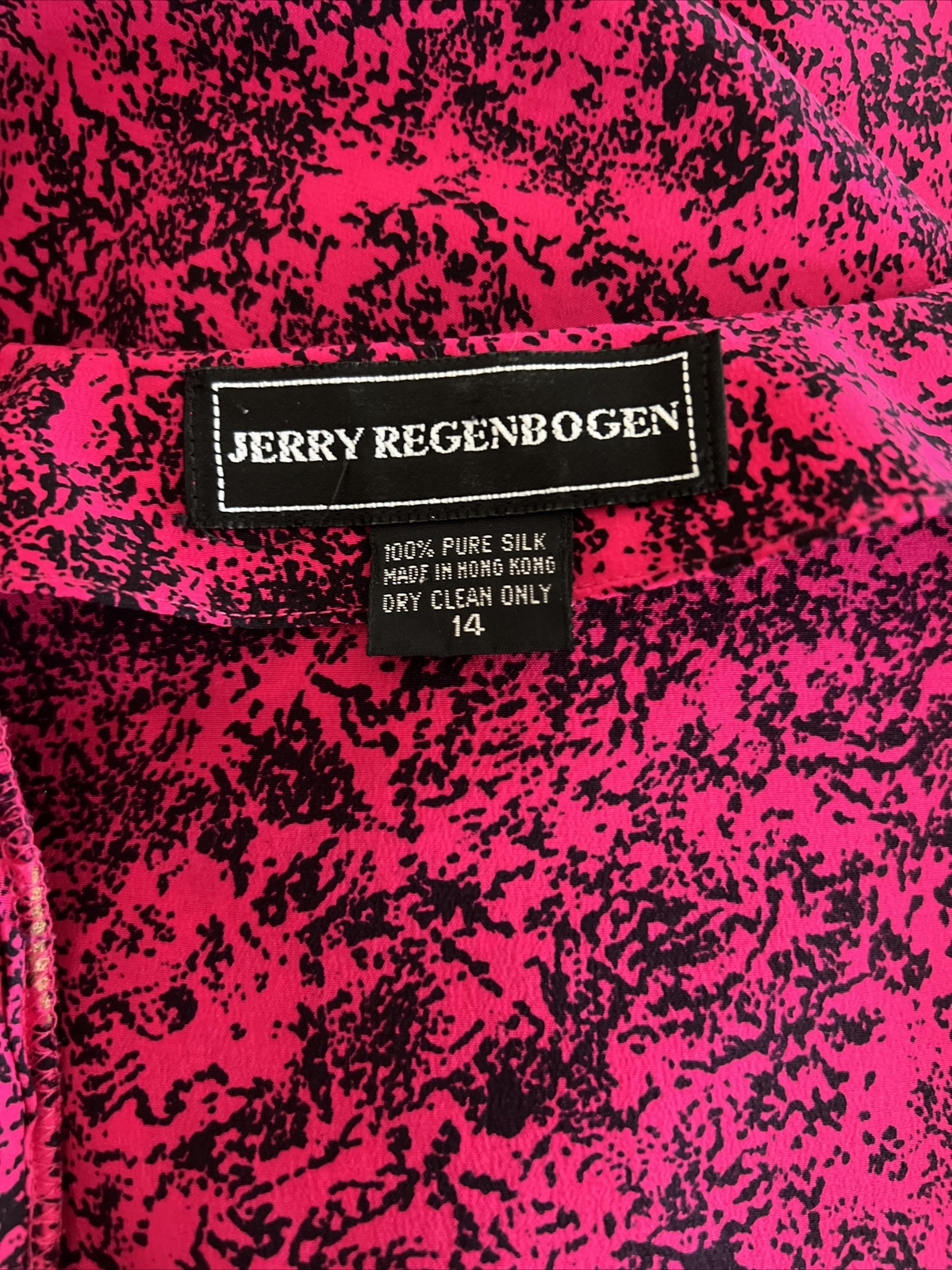 JERRY REGENBOGEN Vintage Silk Fuschia Black Wrap Dress Size 14