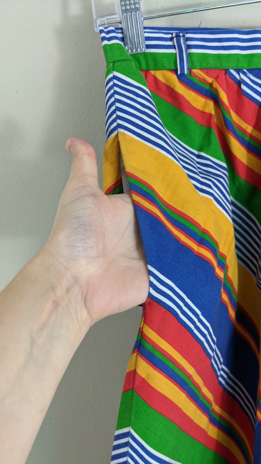 1970’s cotton A line striped True Vintage Skirt pockets 27 inch waist stripes