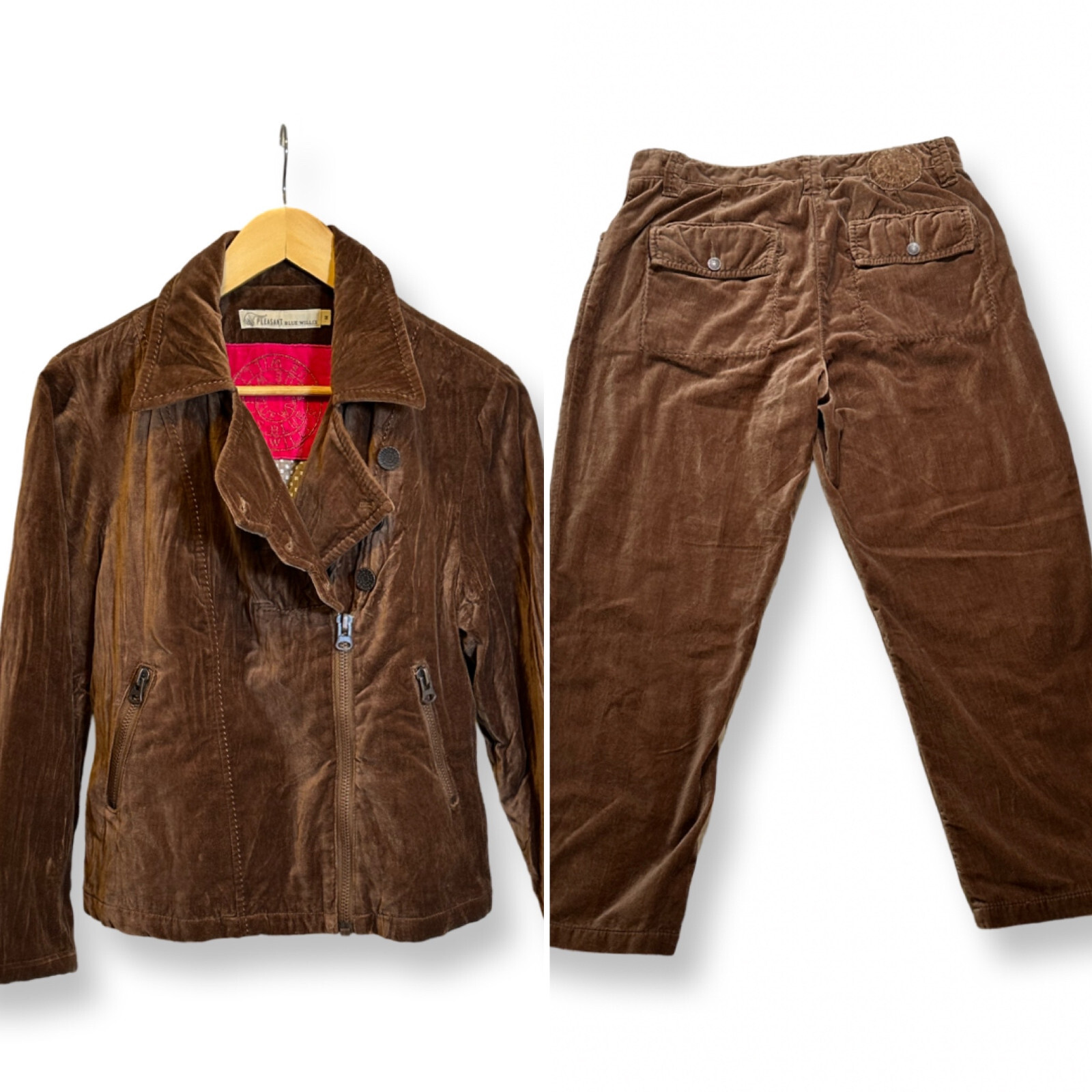 Vintage Pleasant Blue Willi’s 2-Piece Pants 32×25 and Jacket (M) Brown