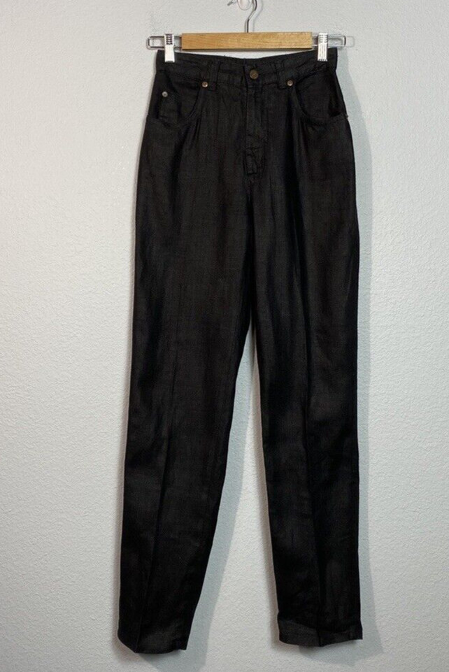 Vintage 80s Banana Republic Safari & Travel 100% Linen Pants Black High Waist 4