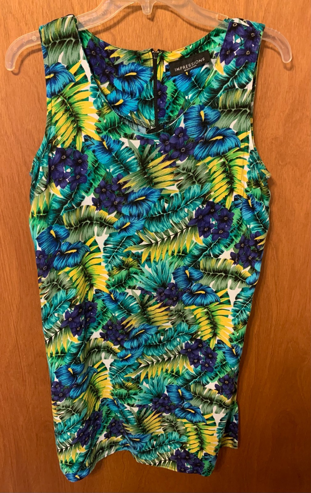 Impressions Workshop Sleeveless Tropical Leaf Dress – Women’s