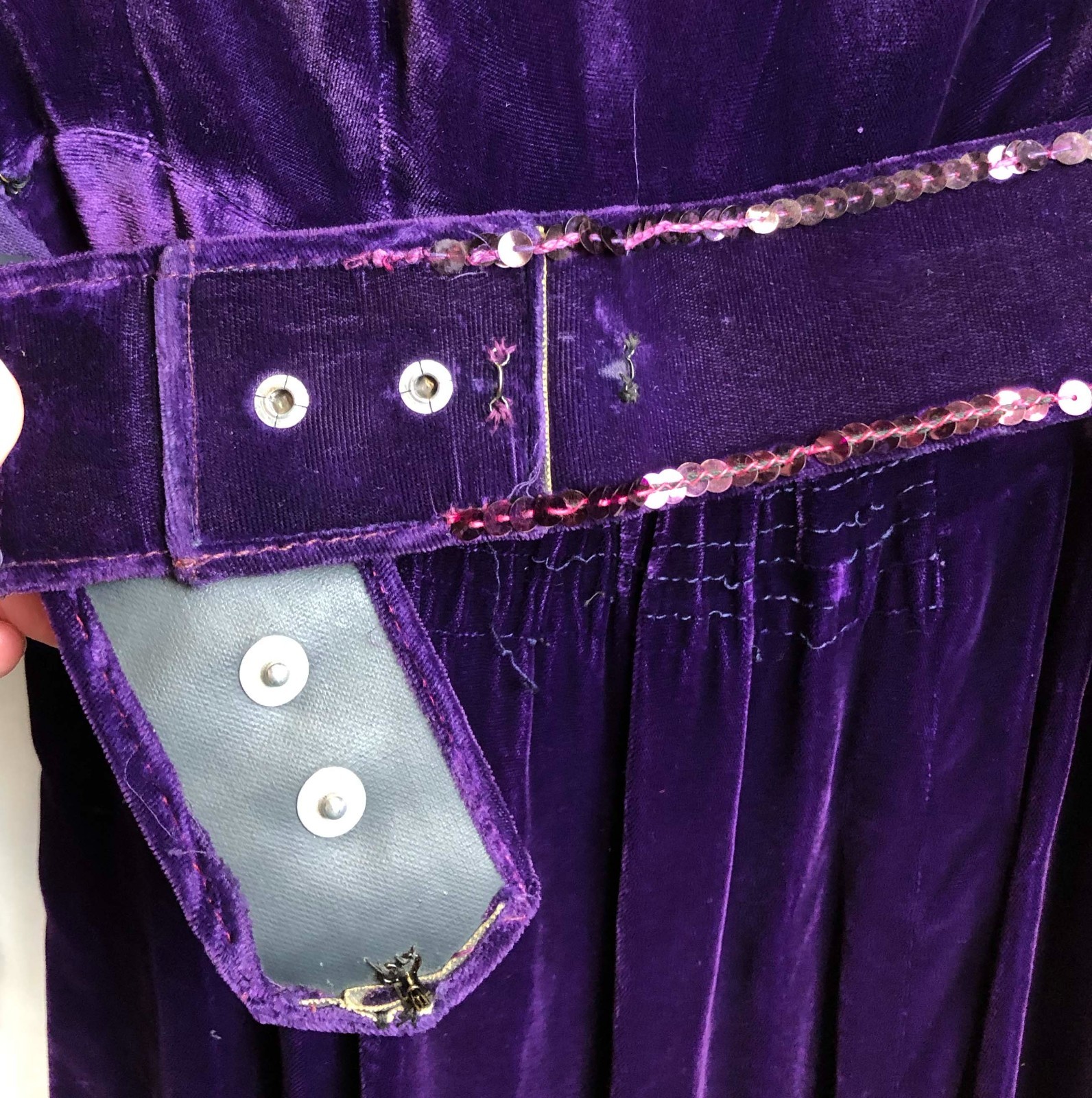 1910’s 1920’s 1930’s Purple Velvet Midi Dress with Sequins, Mesh Sleeves