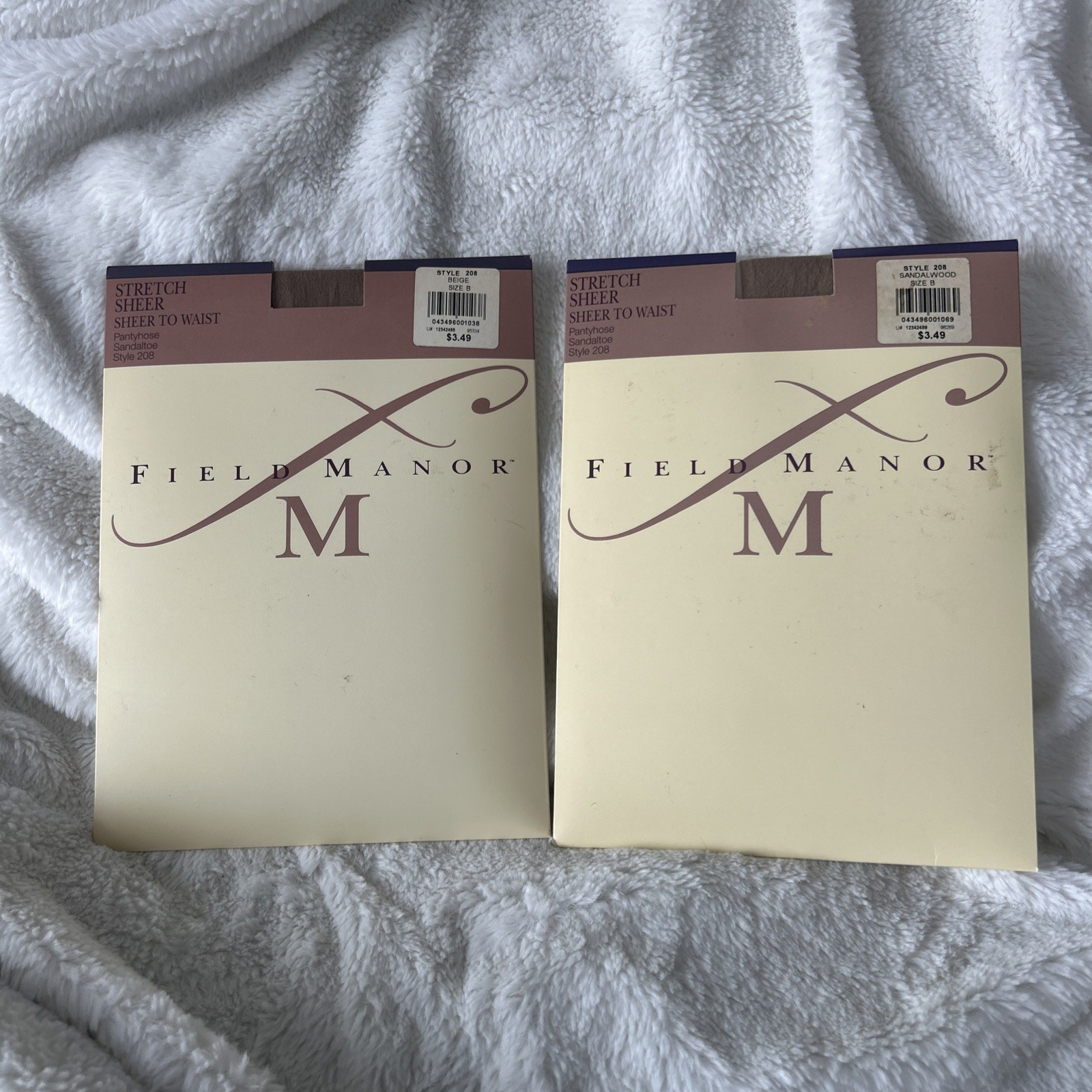 2 Vintage Field Manor Sheer to waist Pantyhose Style 208 size B Beige/Sandalwood