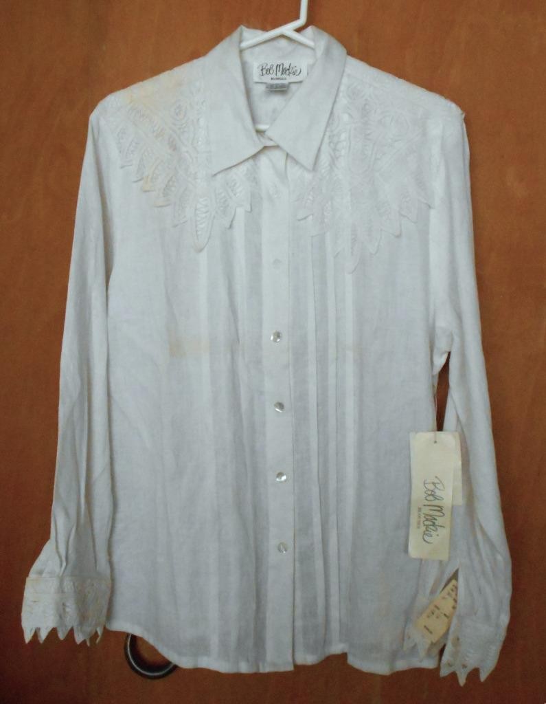Vtg Bob Mackie White Linen Battenburg Lace Blouse Shirt Sz 12 NWT