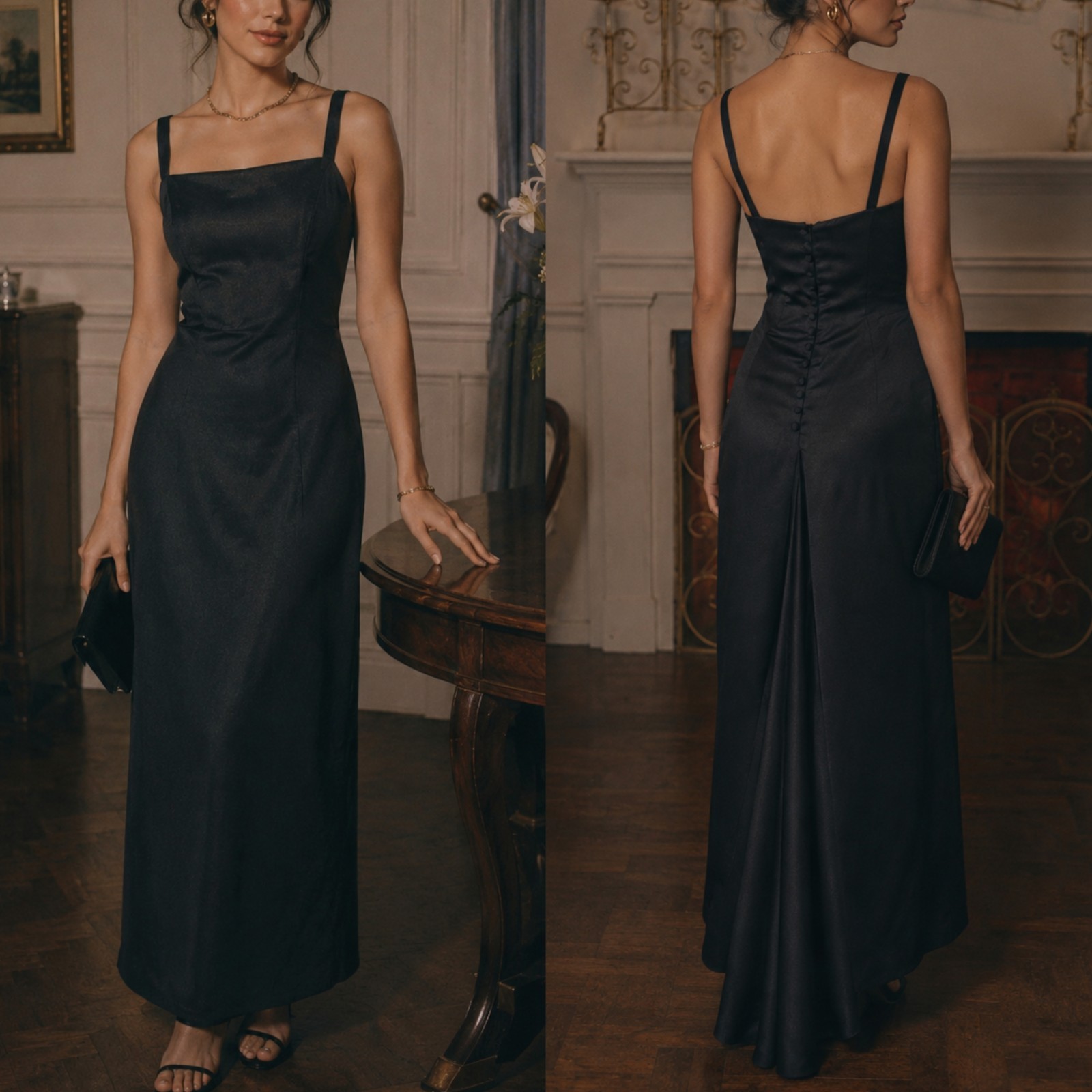 Dave & Johnny Vintage 80s 90s Black Satin Fishtail Party Prom Dress sz 7-8
