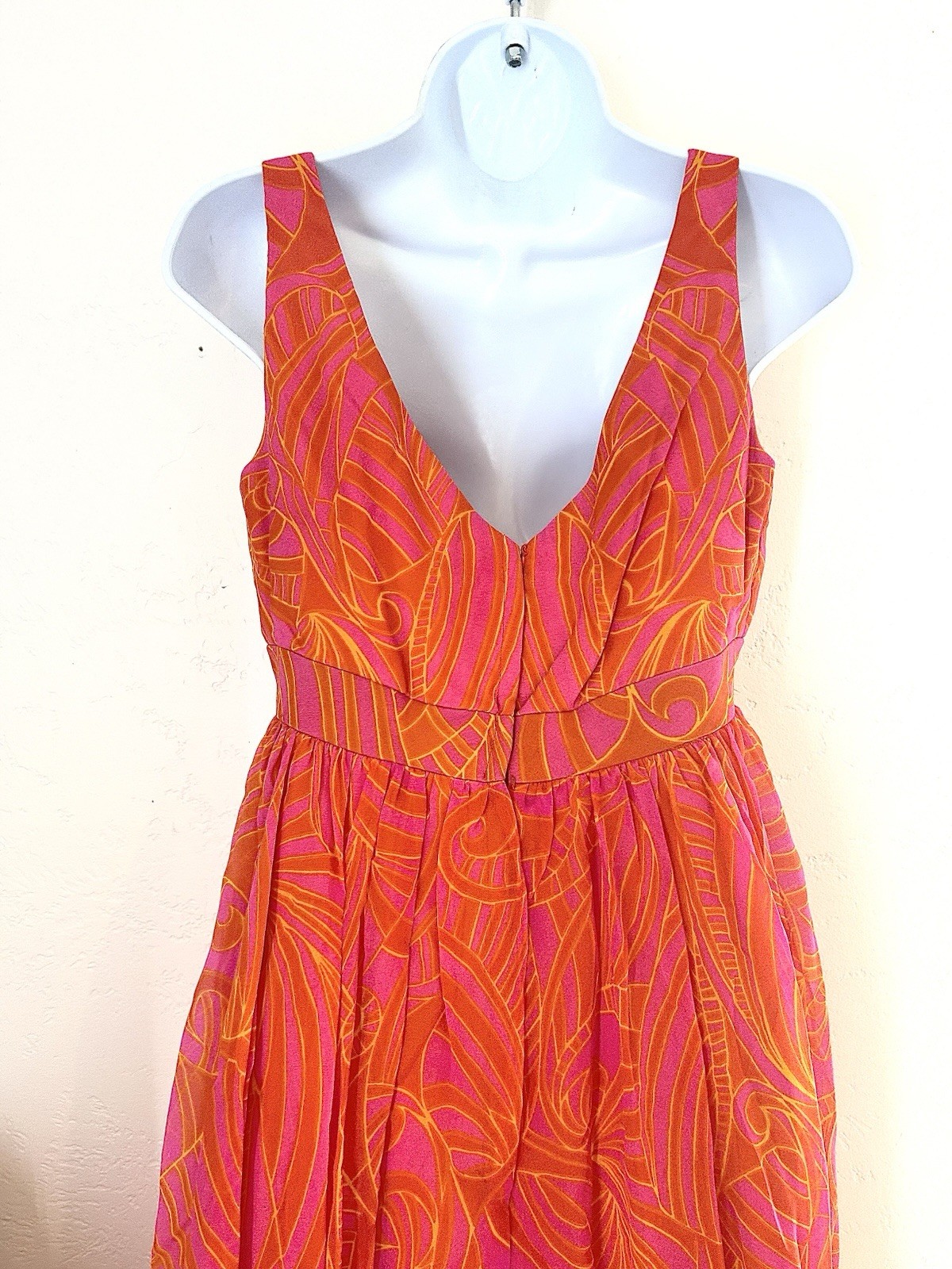 Vintage 60s Pavilion for I. Magnin Bright Pink Orange Patterned Maxi Gown