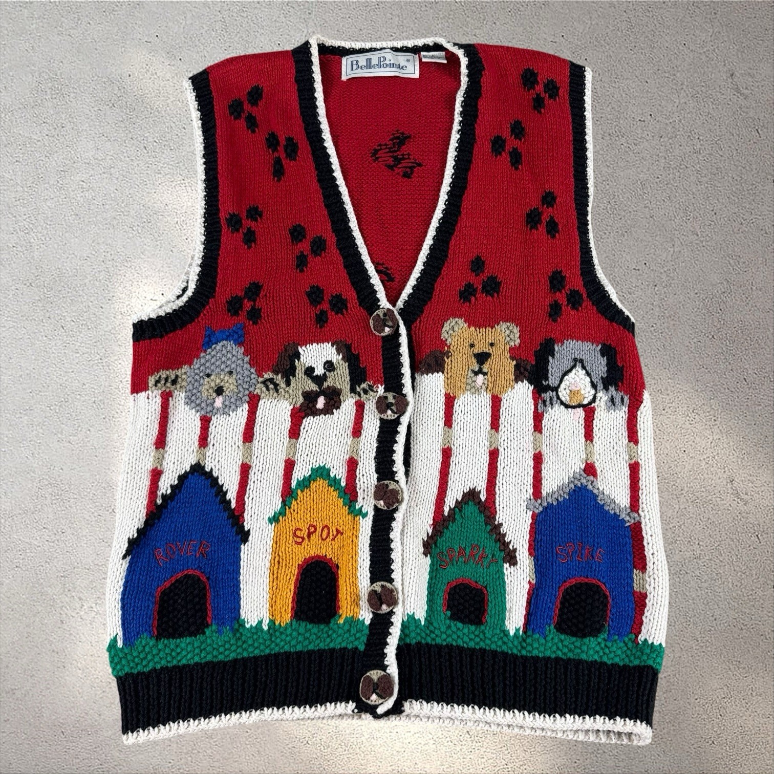 Vintage Belle Pointe Dog Knit Sweater Vest Women’s Large Grandma Teacher 90s
