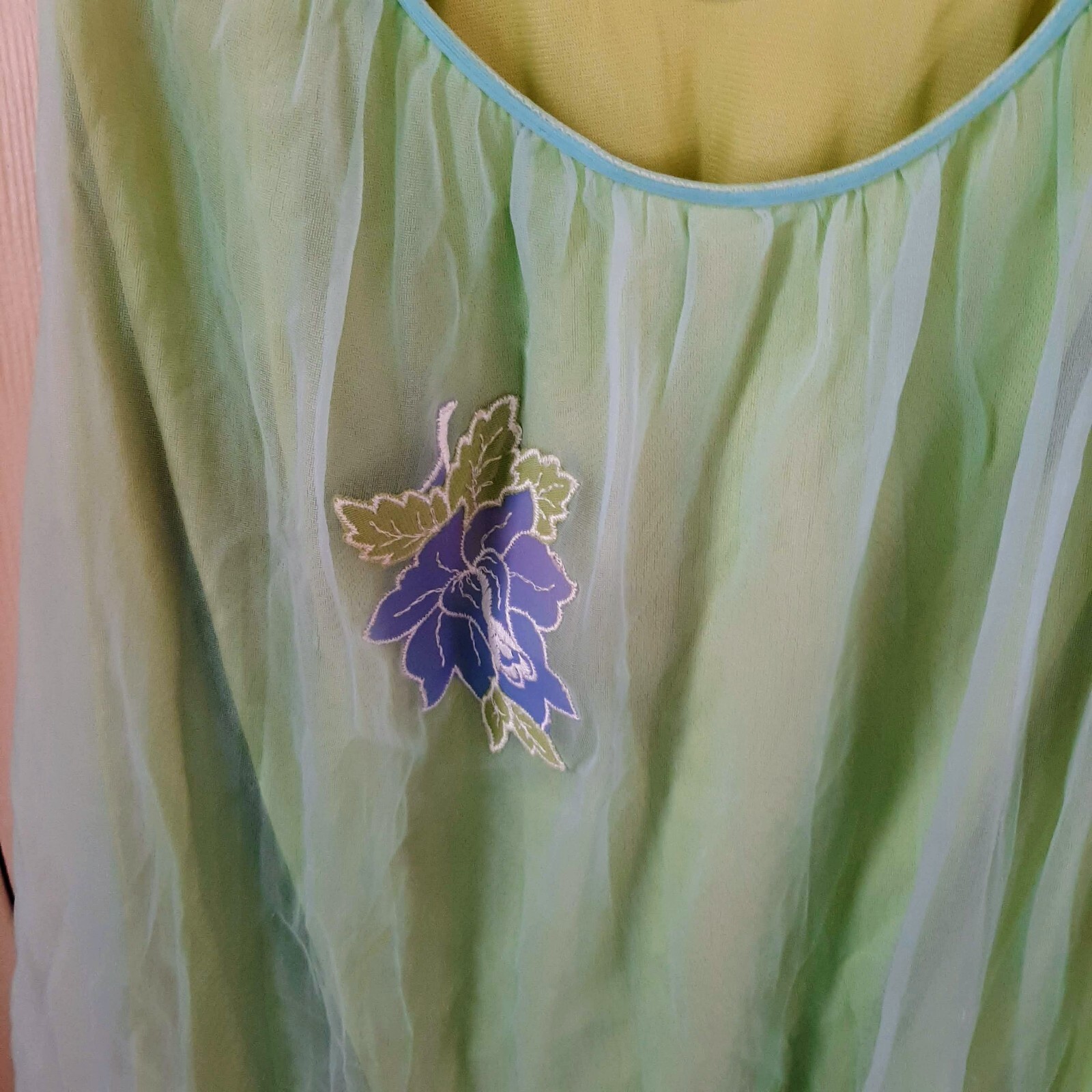 Vintage 2 pc Set Double Layer Two Tone Blue/Green Nightgown & Robe size Small
