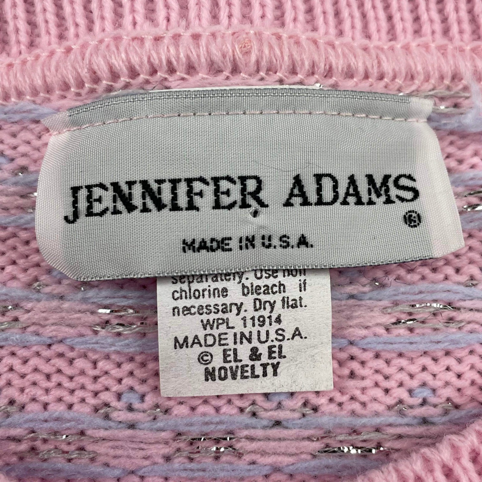 Jennifer Adams Sweater Womens M Pink Cat Graphic Vintage Lurex Knit Pullover