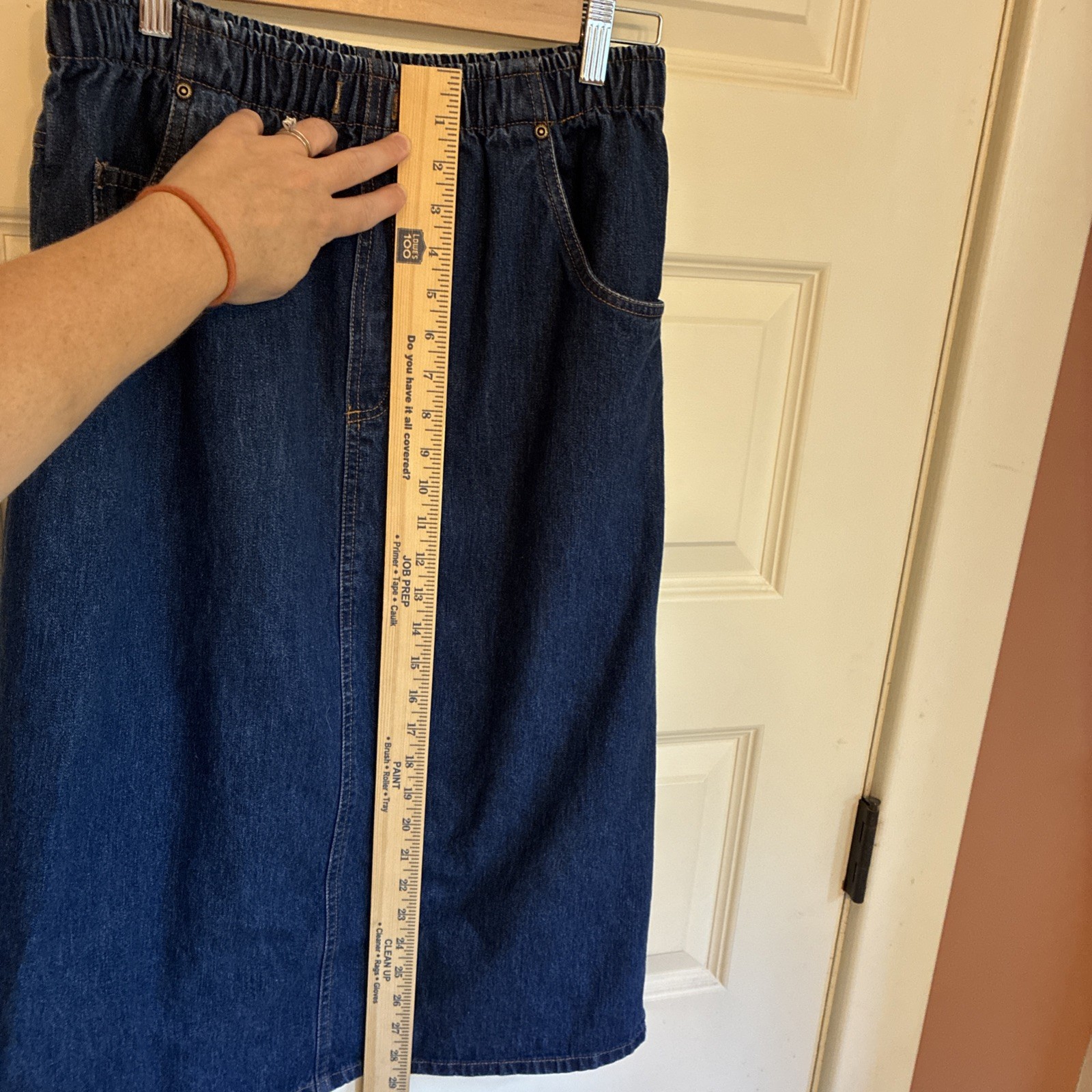 Vintage 90s Denim Jean Skirt Size 10 See Measurements Blassport Pockets Elastic