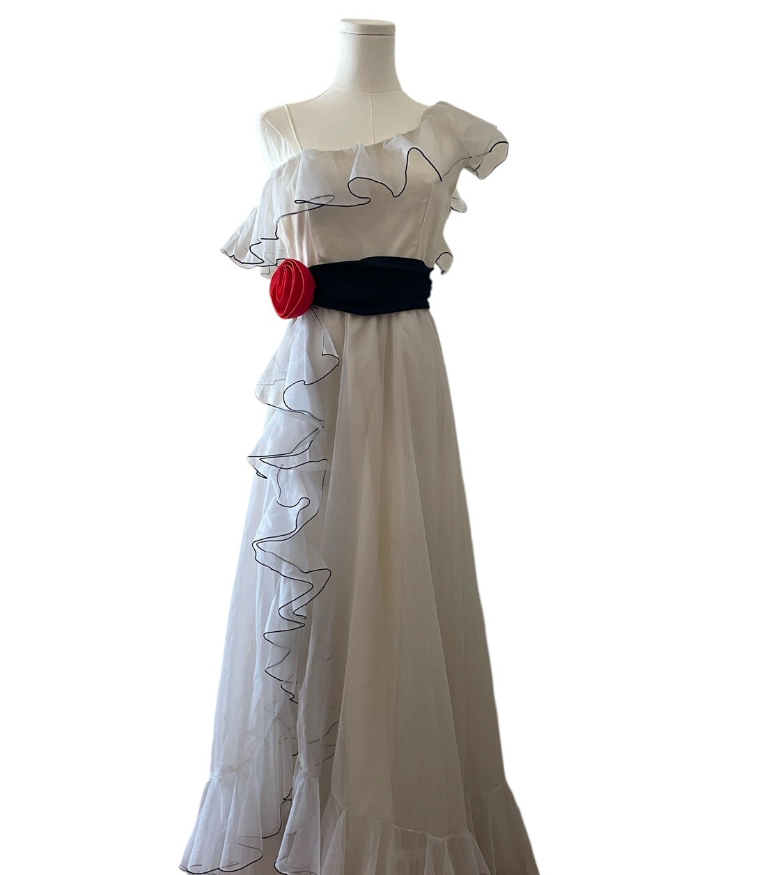 70s vintage chiffon southern belle style evening gown ruffles + rose size XS