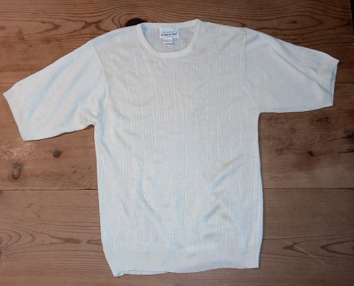 VTG Brownstone Studio NY Women M Lightweight Sweater Cream Cable Knit Semi Sheer