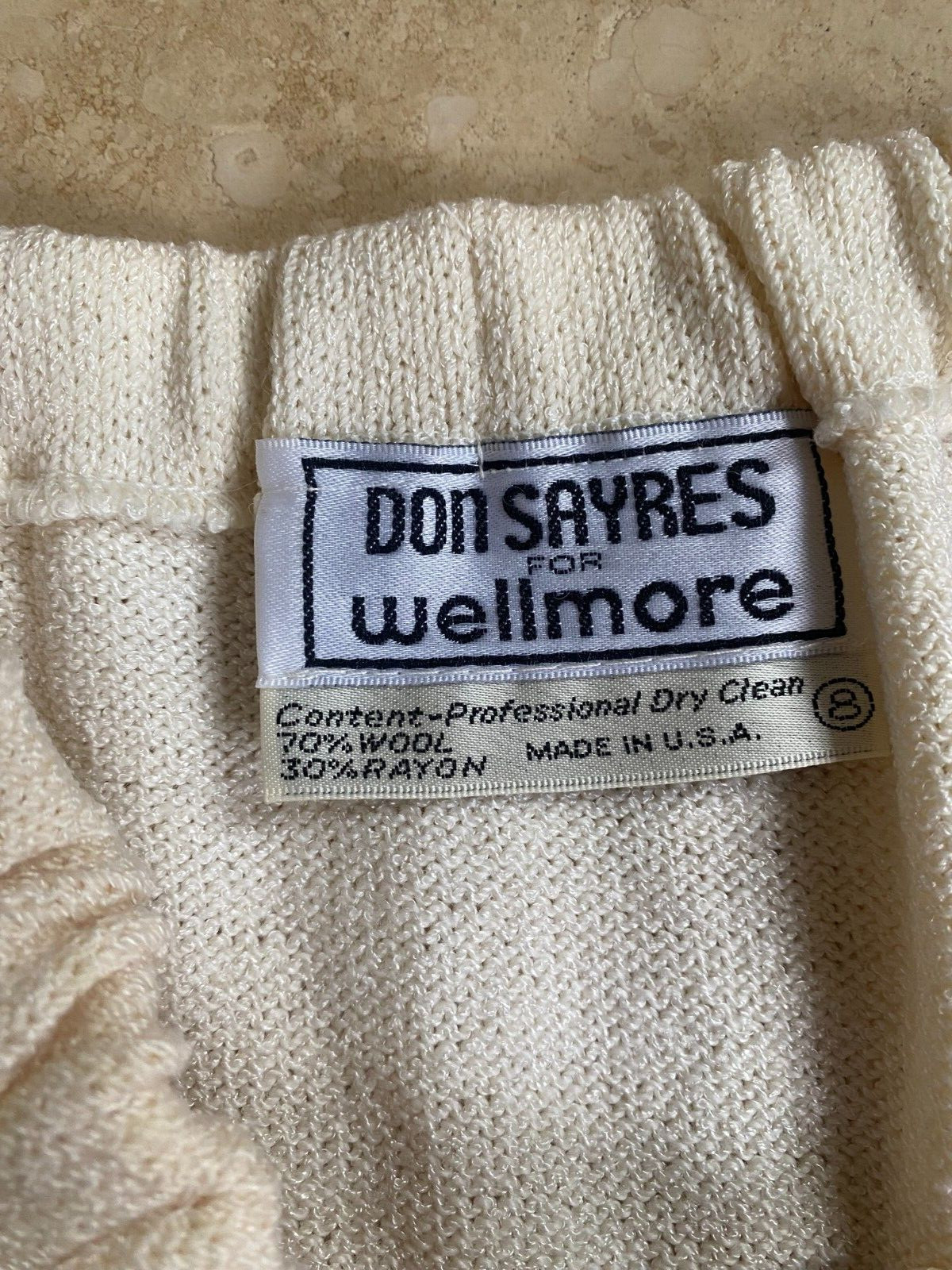Vintage 1980s Don Sayres for Wellmore Wool Blend Cream Knit Midi Skirt USA