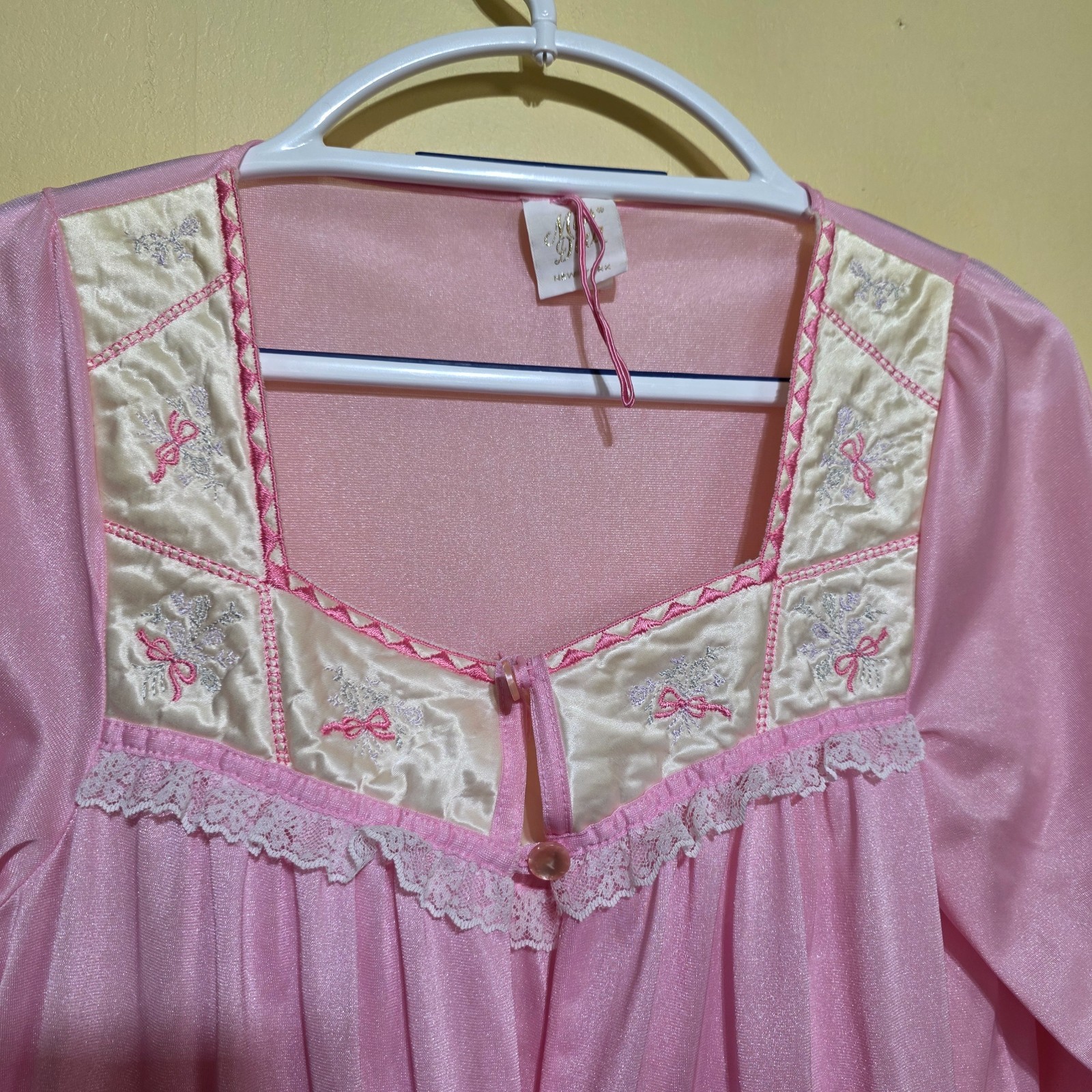 Dreamy Vintage Pink Peignoir Nightgown Robe Nylon Set Size Medium Miss Diva NY