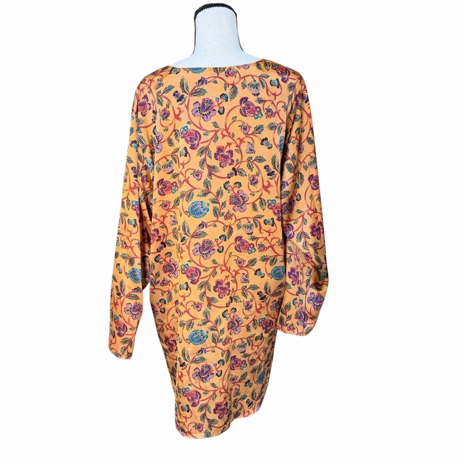 VTG Cacique 2 Pc Peignoir Robe Nightgown Floral Satin Lounge Set Large L