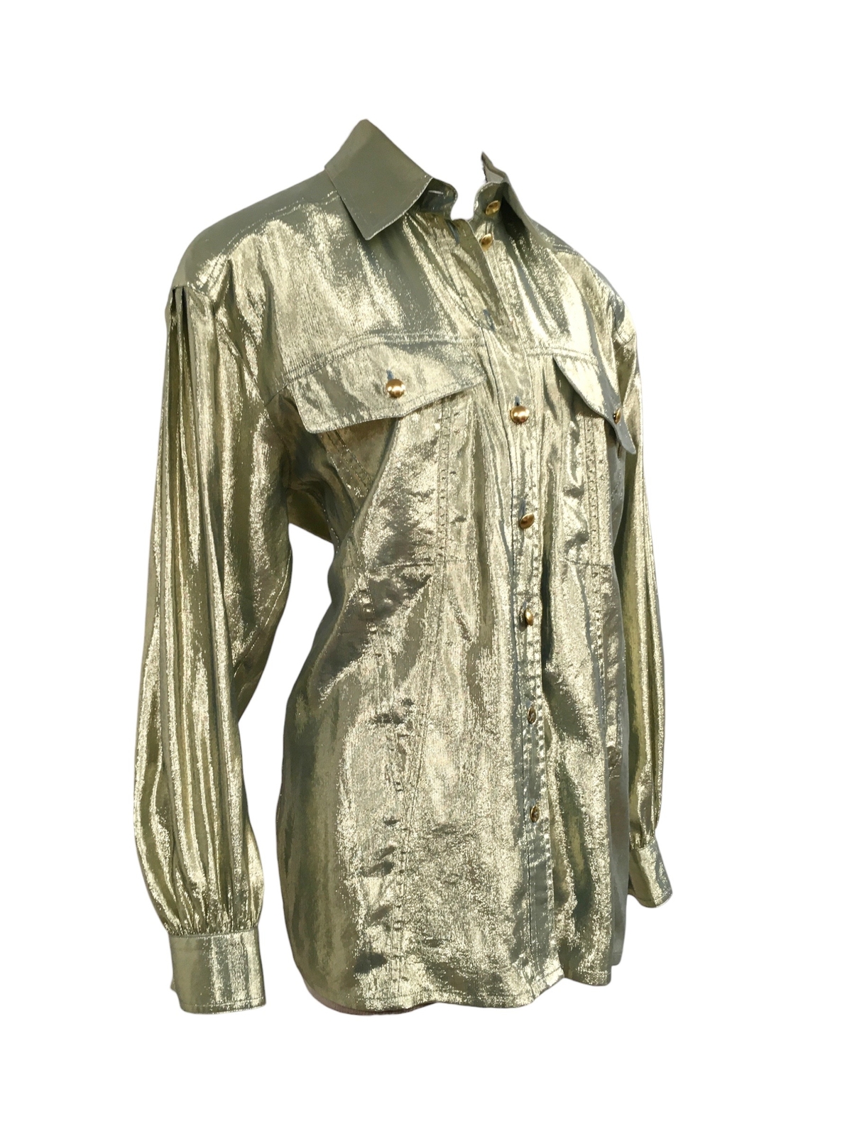 Vtg Vintage 1980s 80s Rare Designer Escada Gold Lamé Disco Era Metallic Blouse