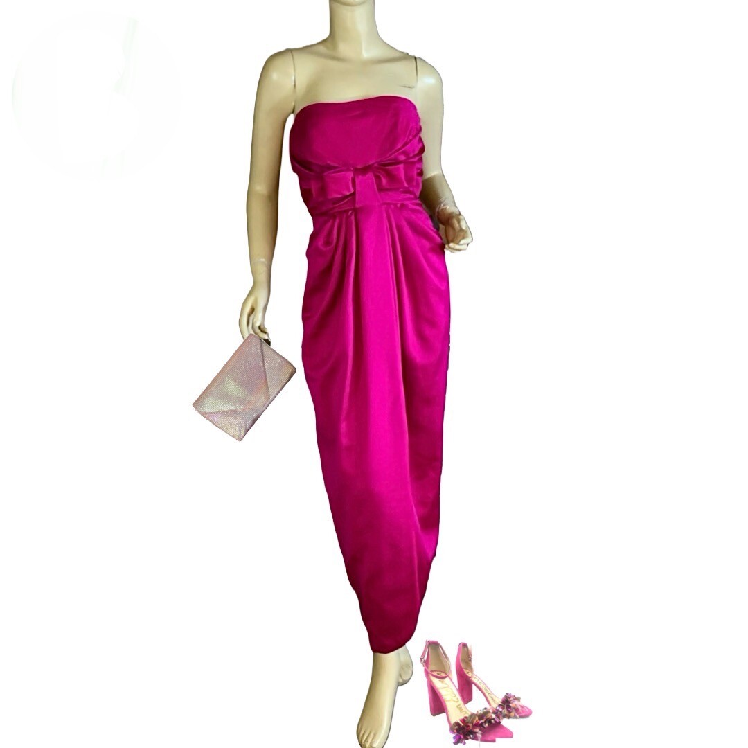 WOMEN’S VINTAGE 1980’S VICTOR COSTA PINK STRAPLESS SATIN FORMAL DRESS SZ 8