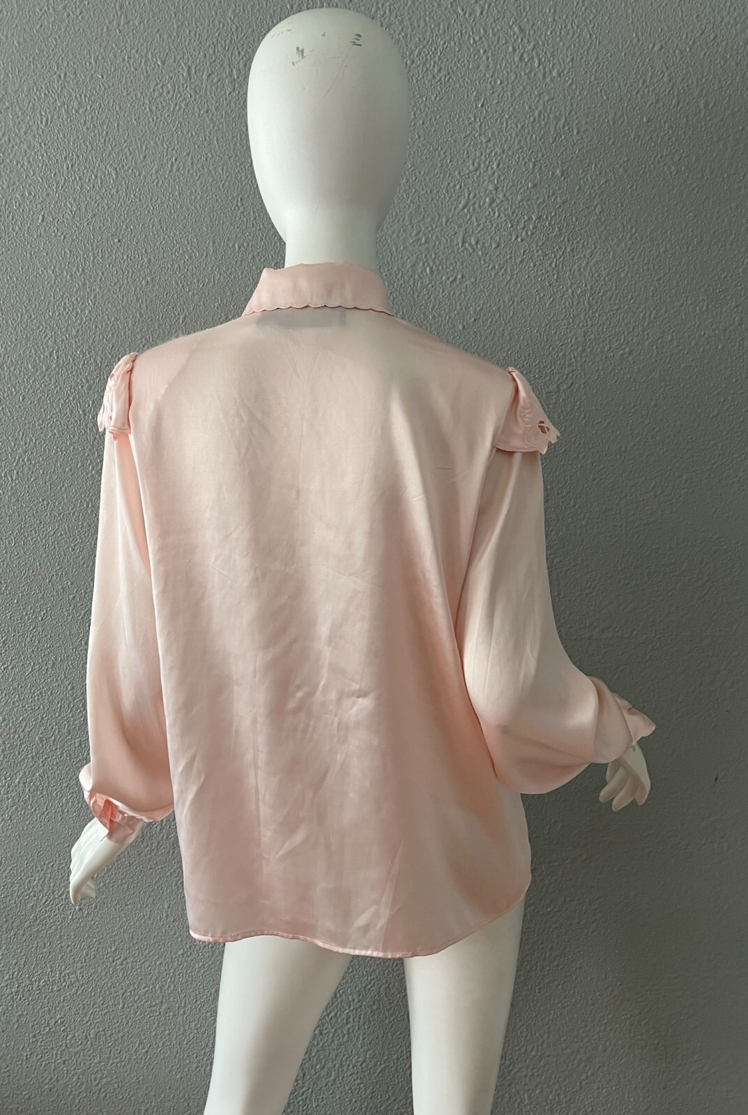 Vintage Light Pink Silky Liquid Satin Button Secretary Blouse Top M