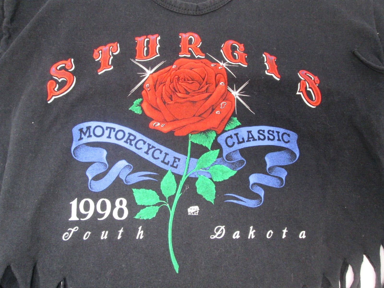 Vtg 90s STURGIS T Shirt Dated 1998 CROPPED Distressed FRINGE Womens One Size