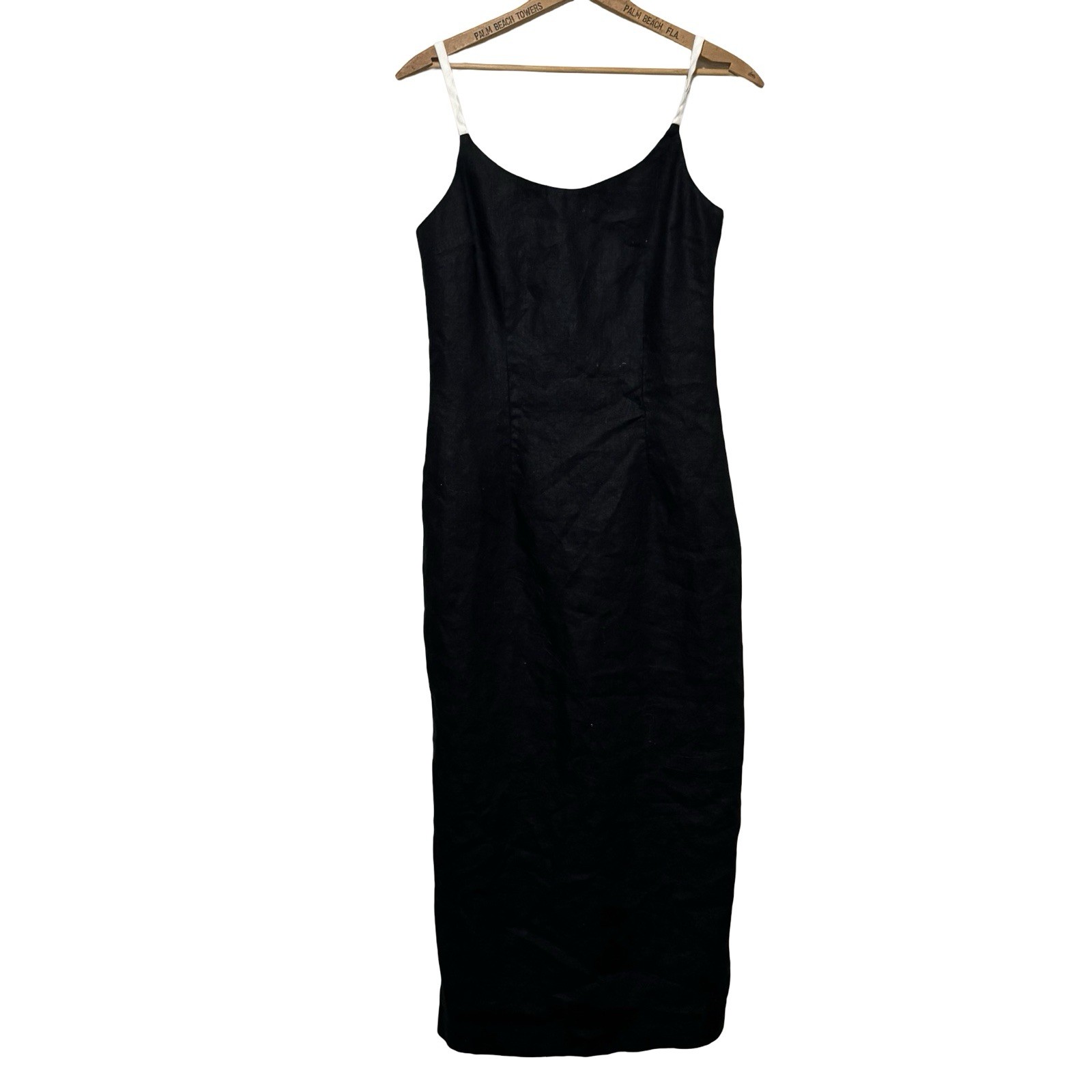 Vintage Althuser 100% Linen Slip Dress size 4 black low back classic shift