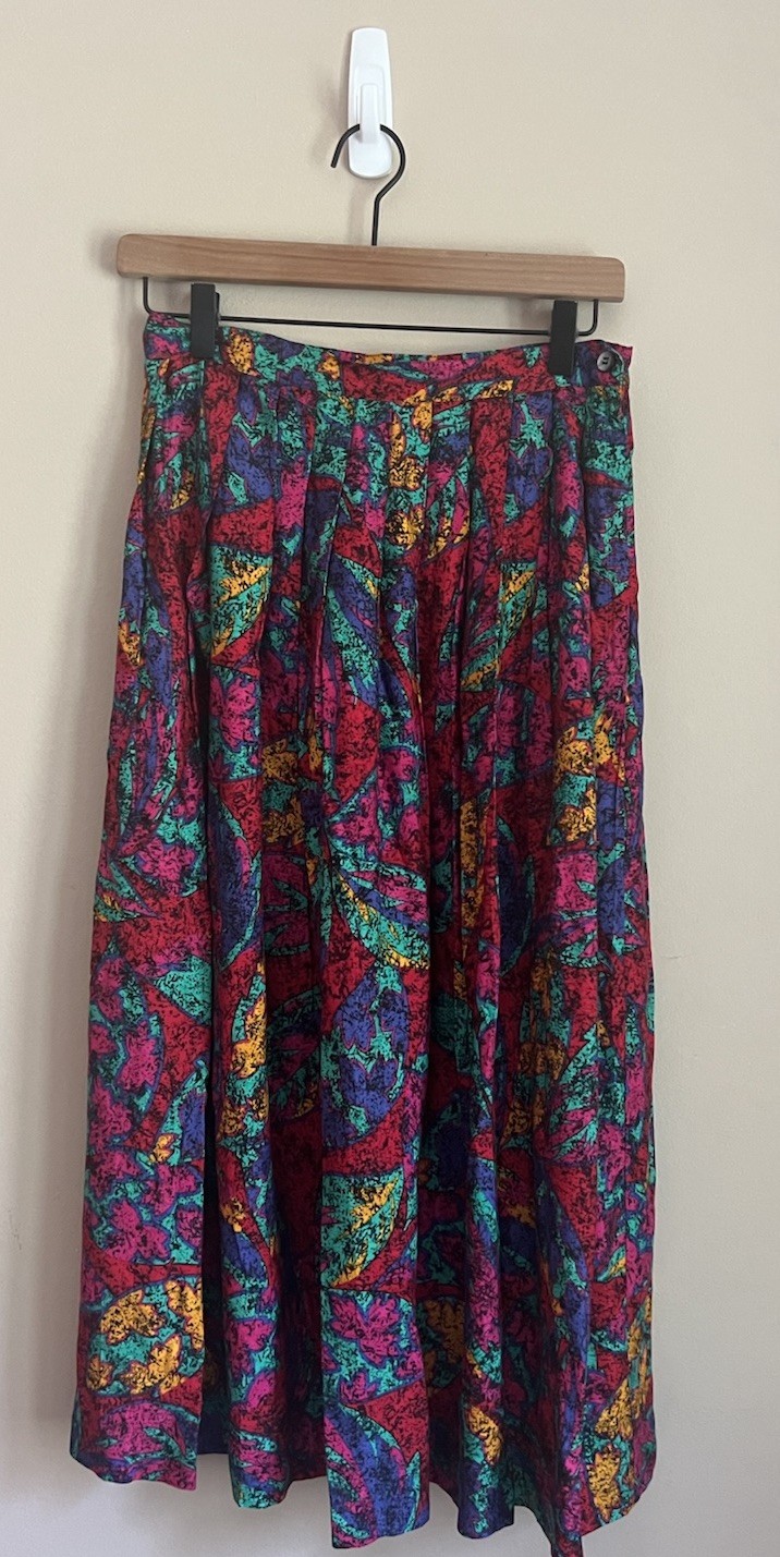 VIntage Skirt Full Pleated 80s 90s Print Rayon Womens Size Small Secretary